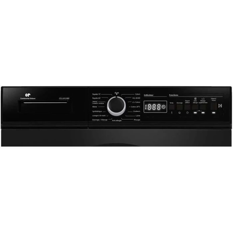 Lave-linge hublot - Pose libre - CONTINENTAL EDISON - CELL812IBP - 8 kg - Induction - 60 cm - 1200 trs/min - Noir mat