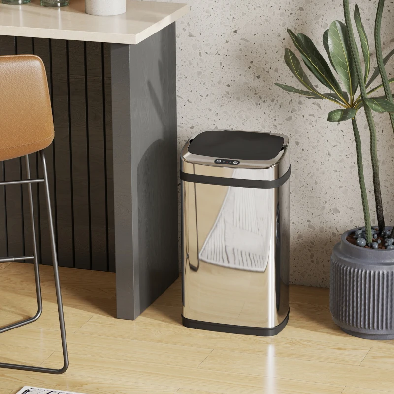 HOMCOM 30L Stainless Steel Motion Sensor Lid Bin - Silver Tone