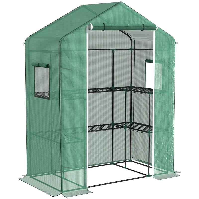 Outsunny Serre de jardin avec 1 porte, 2 fenetres et 2 étagères en forme de U pour Légumes Plantes Fleurs Bâche PE 140x73x190 cm