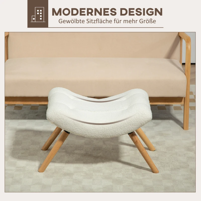HOMCOM Repose-pieds moderne en bois avec revêtement en polaire et pieds en hêtre, rembourré, pour salon, chambre à coucher, vestibule, crème blanche