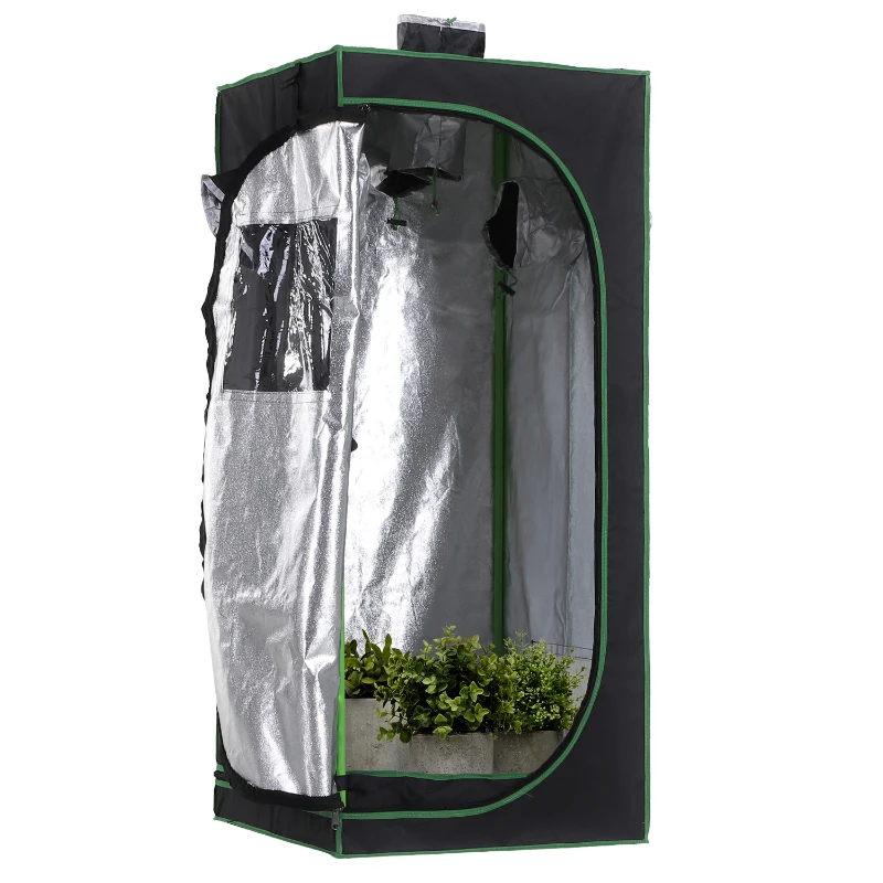 Outsunny Grow Tent Reflective Mylar Hydroponic with Adjustable Vents and Floor Tray for Indoor Plant Growing, 60 x 60 x 140 cm (24.5" x 24.5" x 55")