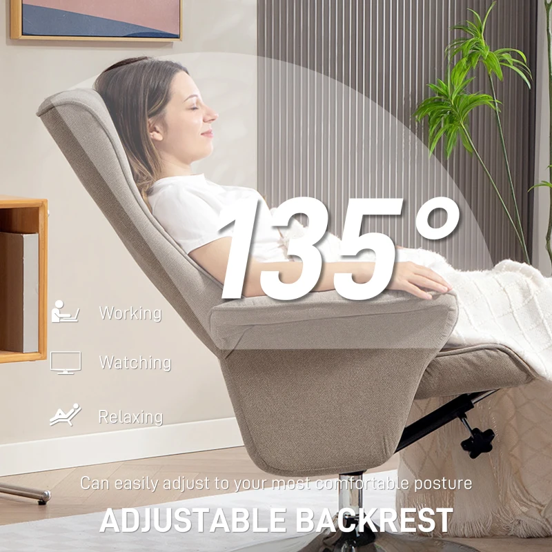 HOMCOM Swivel Recliner Chair with Footstool, Velvet Recliner Armchair with Ottoman, Steel Base, Upholstered Reclining Chair for Living Room, Bedroom, Office, Beige