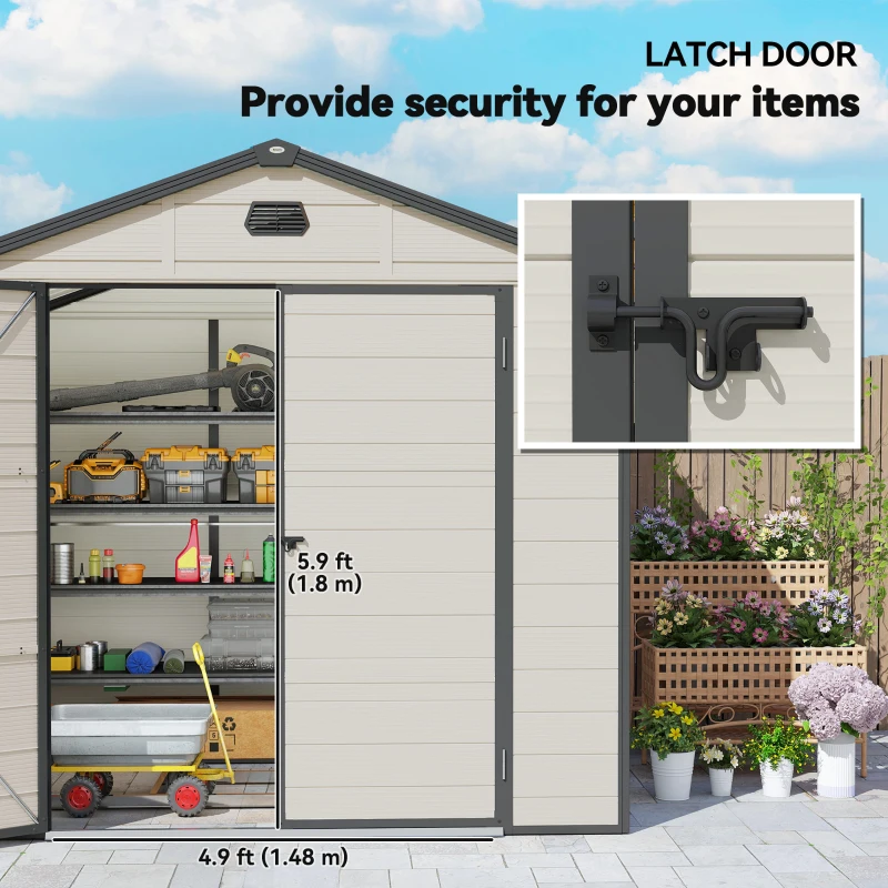 Outsunny 7.9ft x 6.2ft Recycled Garden Shed with Aluminium Frame and Plastic,  Wall Shed with Foundation, Waterproof and Rustproof - Cream White