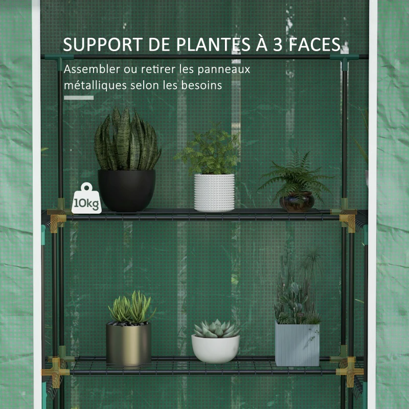 Outsunny Serre de jardin avec 1 porte, 2 fenetres et 2 étagères en forme de U pour Légumes Plantes Fleurs Bâche PE 140x73x190 cm