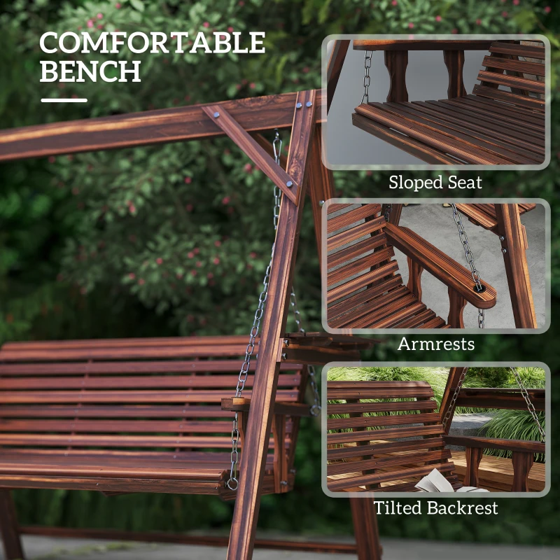 Outsunny Three-Seater Wooden Swing Bench