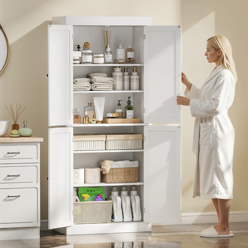 HOMCOM Mobile Cucina Alto con 6 Ripiani Regolabili e 2 Ante in Legno, 76x40.5x184 cm, Bianco