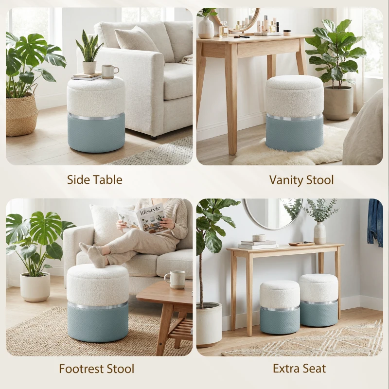 HOMCOM Nesting Round Ottoman with Storage Set of 2 - Cream/Grey
