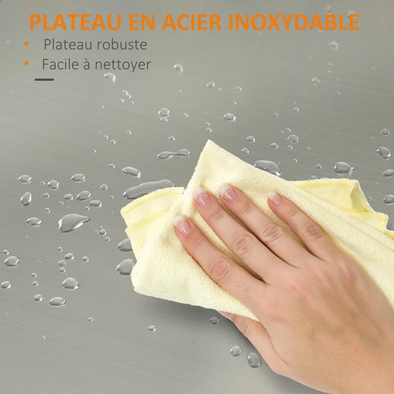 HOMCOM Chariot de service desserte de cuisine à roulettes multi-rangements 1 tiroir placard 2 portes avec étagère porte-torchons MDF blanc acier inoxydable