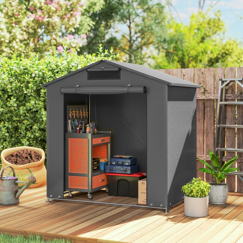 Outsunny 6 x 4 ft Outdoor Garden Storage Shed, Waterproof Bike Tent with Vent and Roll-Up Zipper Door