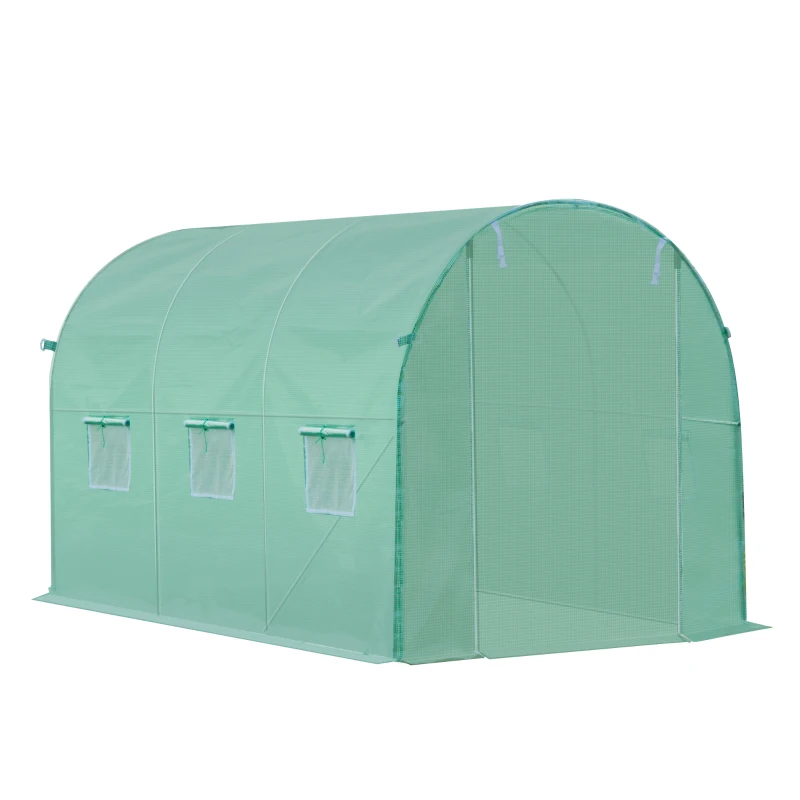 Outsunny Bâche de Rechange Serre Tunnel 6 m², bâche 3 x 2 x 2 m PE Anti-UV imperméable 6 fenêtres + Porte Enroulable zippée Vert