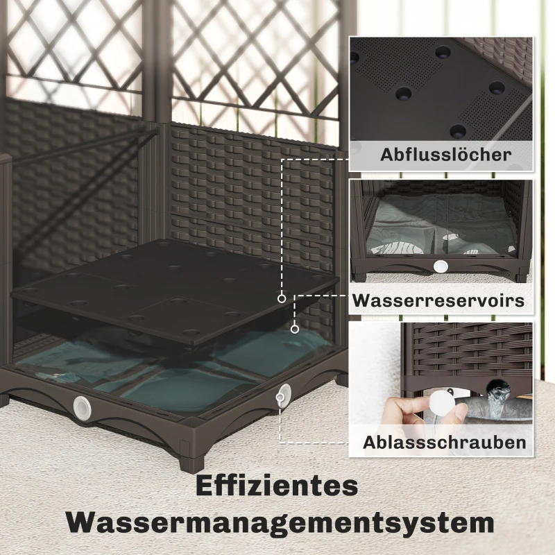 Outsunny Set van 2 Spalier met bloembak Bloembak met drainagegat Timer bewateringssysteem 80 x 40 x 136 cm Bruin