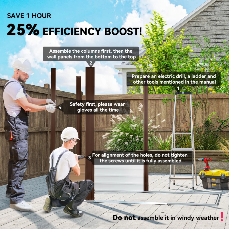 Outsunny 4 x 6ft Galvanised Steel Garden Shed, with Lock and Gloves - Oak