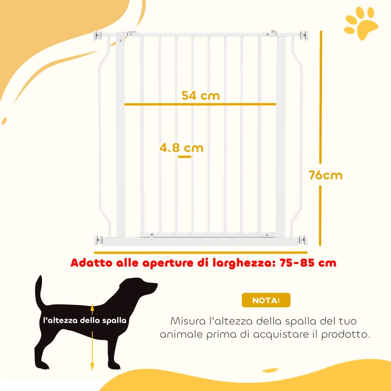 PawHut Cancelletto per Cani Estensibile e Regolabile per Scale e Porte, in Acciaio e ABS, 75-85x76 cm, Bianco