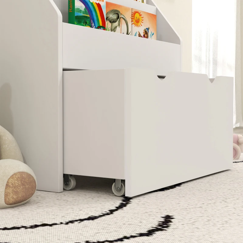 AIYAPLAY Bibliothèque pour enfants Multi-Rangement avec 3 niveaux d'étagères et un tiroir, 62,5L x 30l x 70H cm, blanc