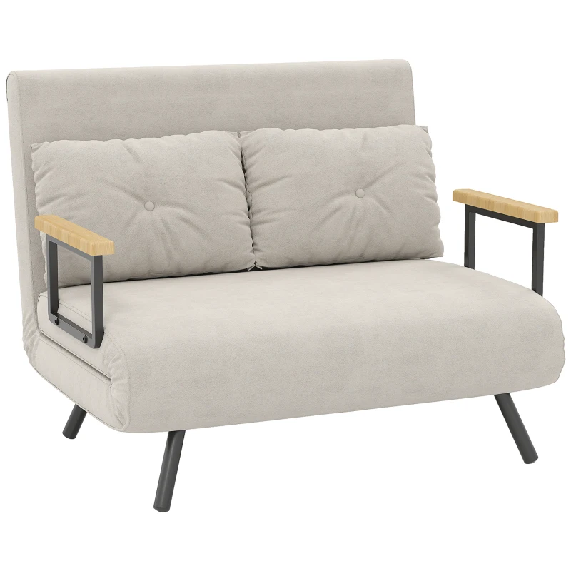 HOMCOM Canapé convertible 2 places avec dossier réglable à 5 niveaux et 2 coussins rembourrés, revêtement effet velours, beige