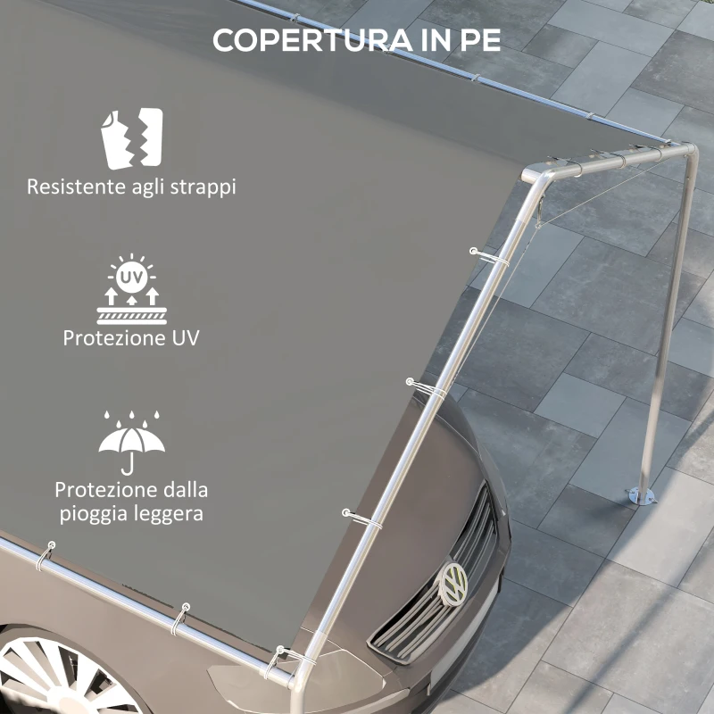 Outsunny Copertura di Ricambio 6x3 m in PE Grigio Scuro Anti-UV per Carport Auto con Corde Elastiche