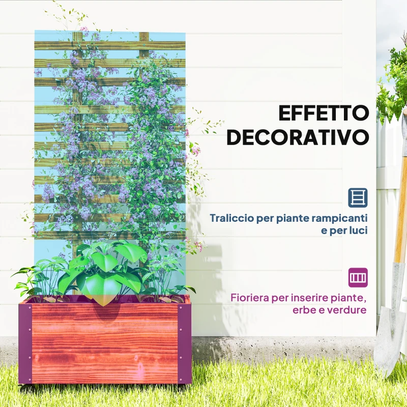 Outsunny Fioriera con Traliccio per Rampicanti e Rotelle, in Legno di Abete, 65x31x147 cm, Marrone