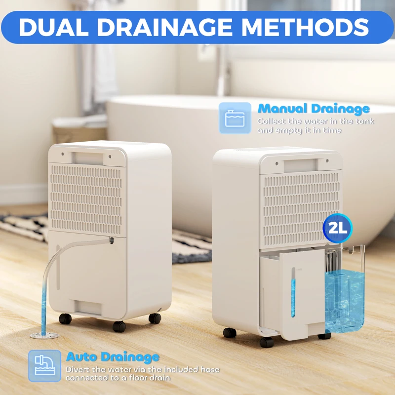 HOMCOM 2000mL Portable Dehumidifier with Air Purifier, 24H Timer, 5 Modes, 10L/Day, for Home Laundry, White