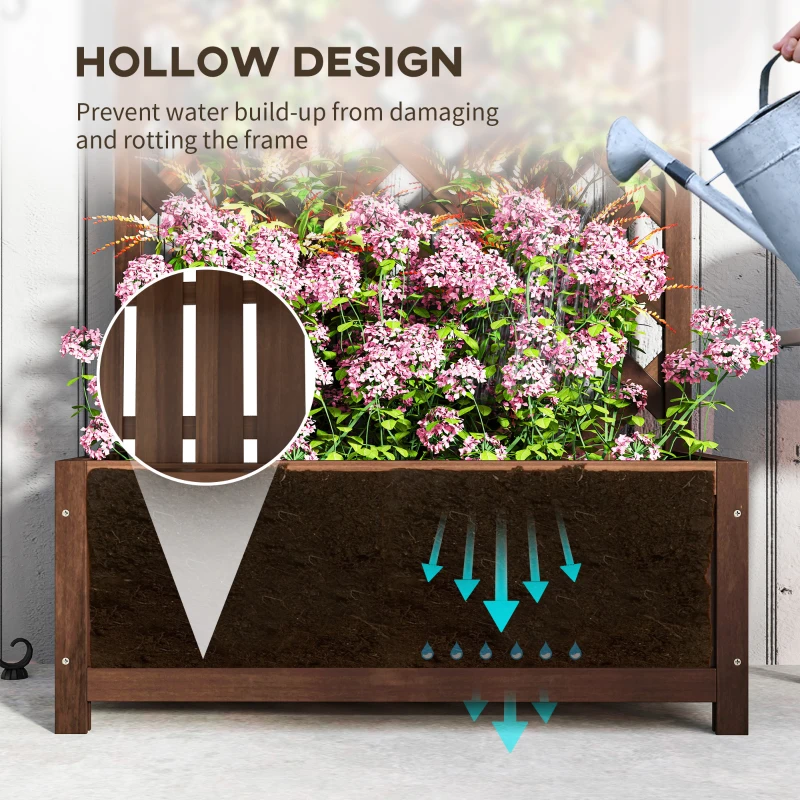 Outsunny Wooden Planter with Trellis, Freestanding Raised Bed for Garden with Lattice, Outdoor Planter Box for Climbing Plants, Vines, Flowers, 76 x 36 x 170 cm, Dark Brown