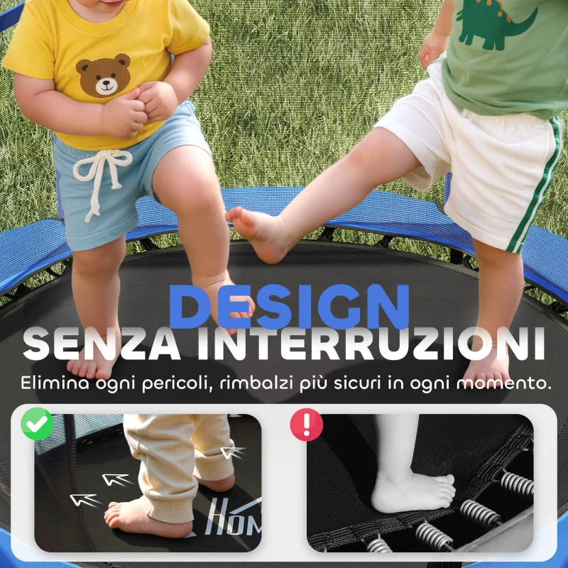 HOMCOM Tappeto Elastico per Bambini con Rete di Sicurezza e Pali Imbottiti Età 3-10 Anni, Ø140 x 190 cm, Blu