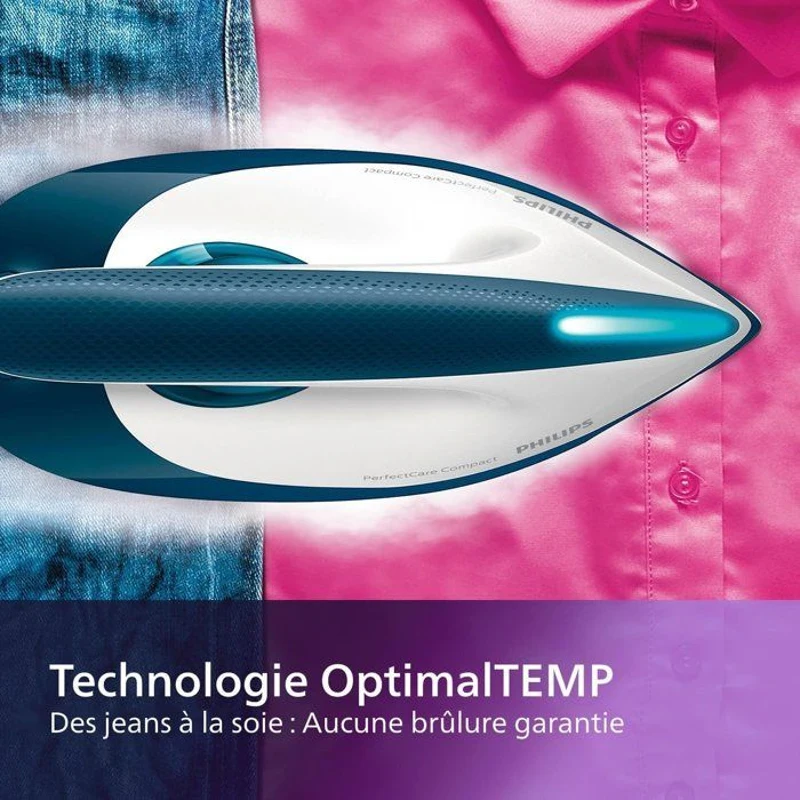 Centrale Vapeur - PHILIPS - GC7840/20 - PerfectCare Compact - 6.5 bars - 1.5L - Bleu/Blanc