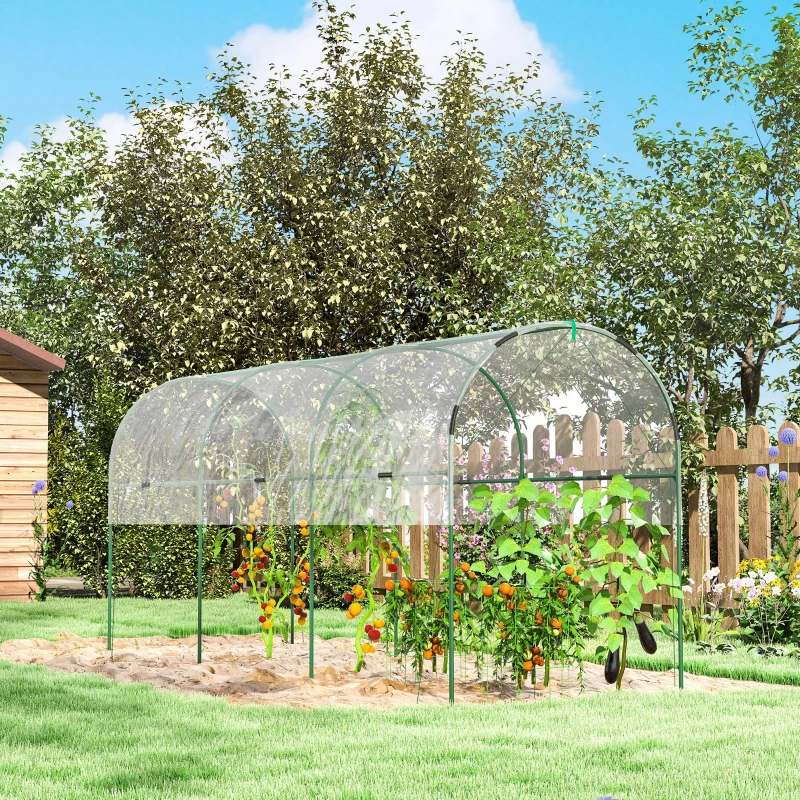 Outsunny Tunnel Tomato Greenhouse with 4 Hoops and Top Tap, Pointed Bottom and Guy Ropes, 400 x 123 x 171 cm, Clear