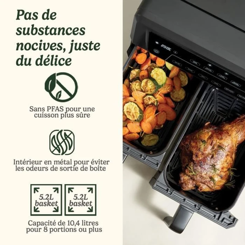 Friteuse sans huile CUISINART - Airfryer AFD10OBLE - Capacité 10,4L - Double cuves - Noir - 2400W