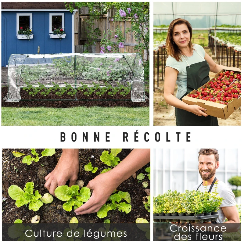 Outsunny Serre de Jardin Tunnel mini serre tunnel serre à tomates 2,5L x 1l x 0,8H m Grande Porte zippée bâche PVC Transparent métal époxy Vert
