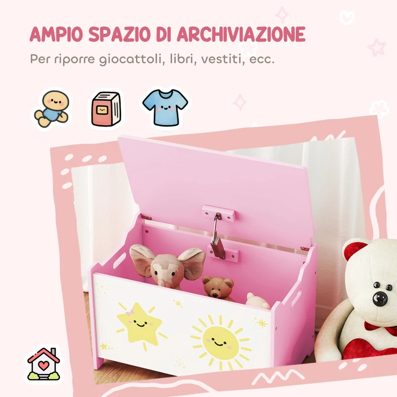 AIYAPLAY Baule Portagiochi con Coperchio per Bambini per Giocattoli e Vestiti, 60x37x39 cm, Rosa