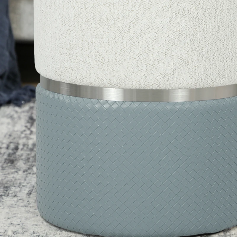 HOMCOM Nesting Round Ottoman with Storage Set of 2 - Cream/Grey