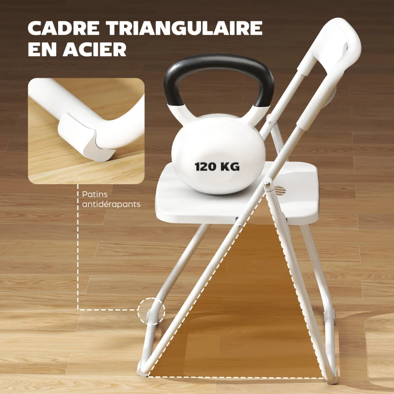 HOMCOM Lot de 6 chaises pliantes portables en plastique et acier, dossier incurvé, assise concave, 48,5 x 47 x 75 cm, blanc