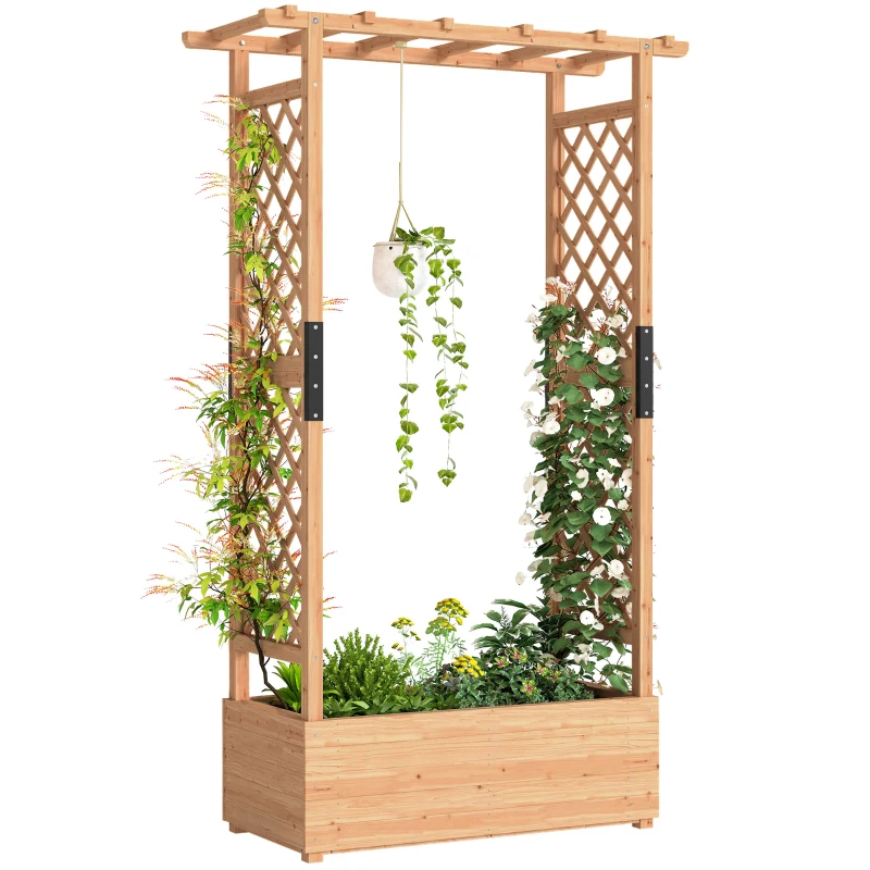 Outsunny Fir Wood 110 x 44 cm Planter and Trellis Garden Bed
