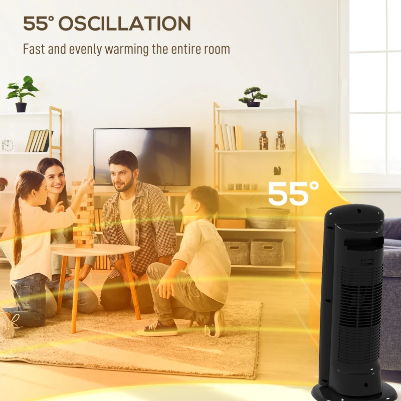 HOMCOM Ceramic Space Heater, 2000W Fan Electric Heater with 4 Modes, Adjustable Thermostat, 55° Oscillation, Tip-Over and Overheat Protection for Bedroom, Home Office, Black