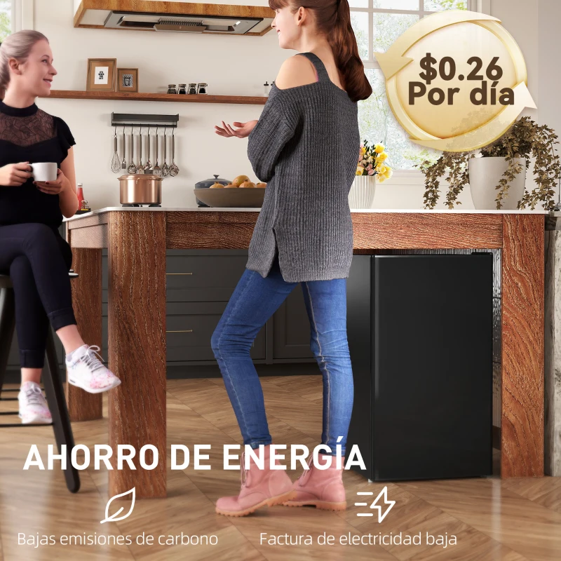 HOMCOM Nevera Pequeña con Congelador 91L Silenciosa Puerta Reversible Temperatura Regulable y Estantes Ajustables Negro