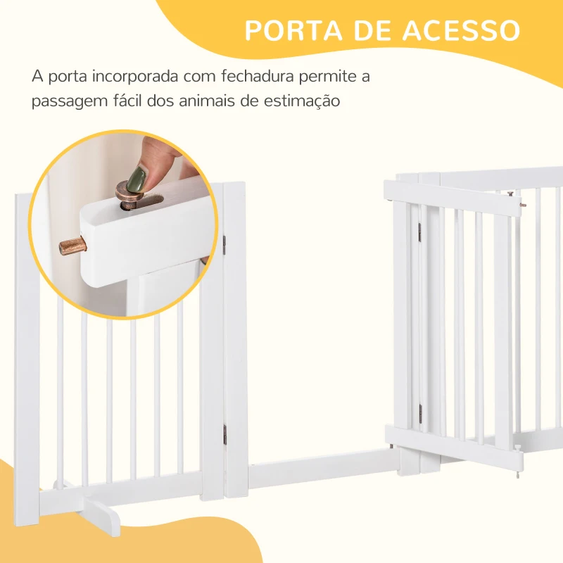 PawHut Barreira de Segurança para Cães em Madeira Dobrável para Escadas e Portas para Cães Pequenos e Médios de 4 Painéis 204x36x75 cm Branco