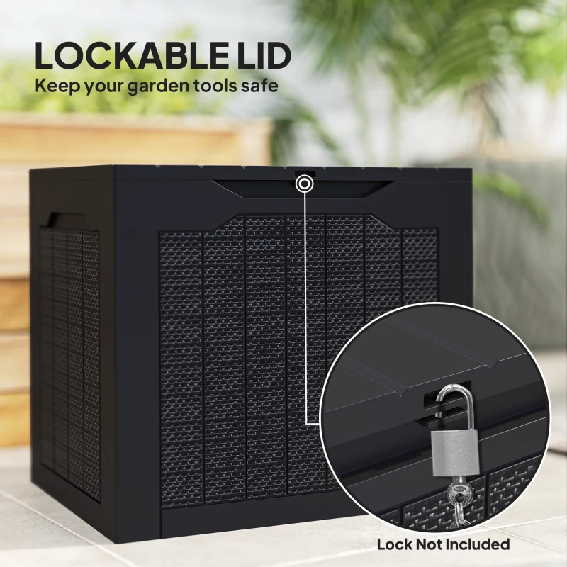 Outsunny 93L Plastic Garden Storage Box, Outdoor Storage Box with Handles, Waterproof Outdoor Storage Container, Black