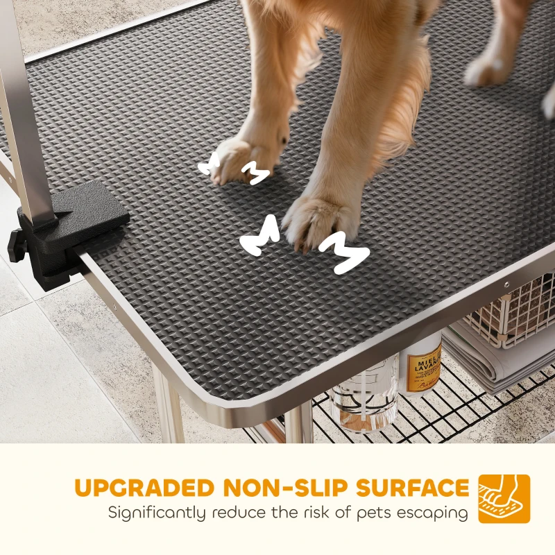 PawHut Hundepflegetisch Höhenverstellbar Tierpflegetisch Klappbar Hunde Pflegetisch Hundefriseur Tisch Schertisch Trimmtisch mit Unterkorb für Hunde Katzen bis zu 100 kg Schwarz