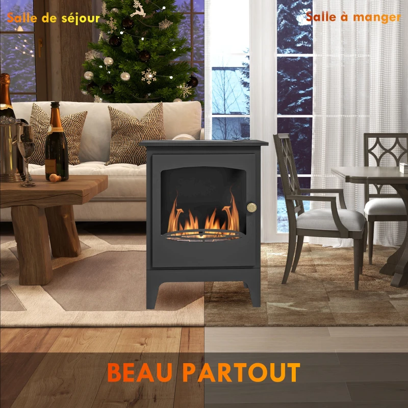 HOMCOM Cheminée à l'éthanol sur pieds style contemporain avec réservoir 1,2Lenviron couverture 25 m² 39 x 26 x 54 cm noir