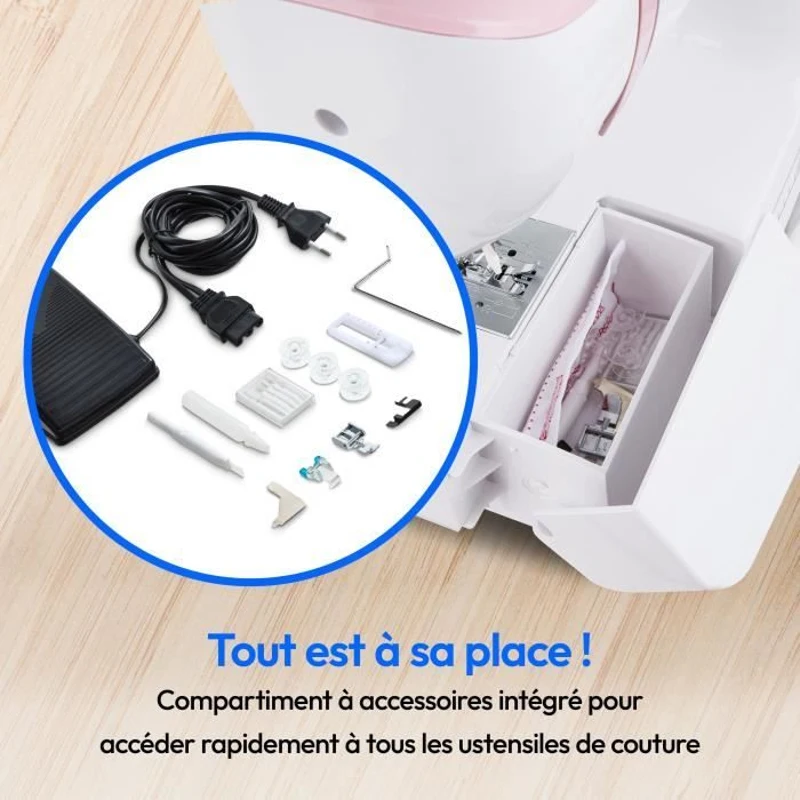 Machine a Coudre - MEDION - SM 60 - 62W - 24 Points + Points Doubles - 700 tr/min - LED - Rose
