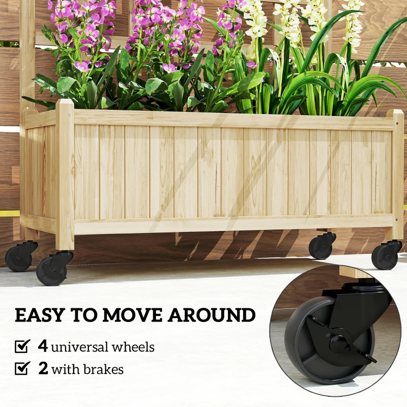 Outsunny Wooden Trellis Planter, Raised Garden Bed with Wheels, to Climb and Grow Vegetables, Herbs and Flowers, Natural