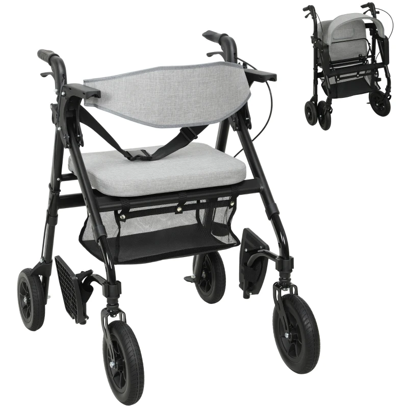 HOMCOM Rollator Walker Wheelchair, with Seat - Grey