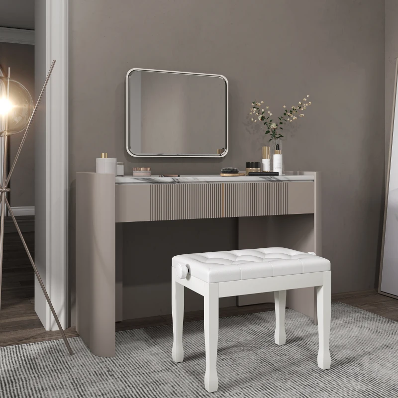 HOMCOM Banchetă de pian, banchetă pentru claviatură cu înălțime reglabilă din lemn masiv, șezut căptușit, 64 x 35 x 45-55 cm, alb