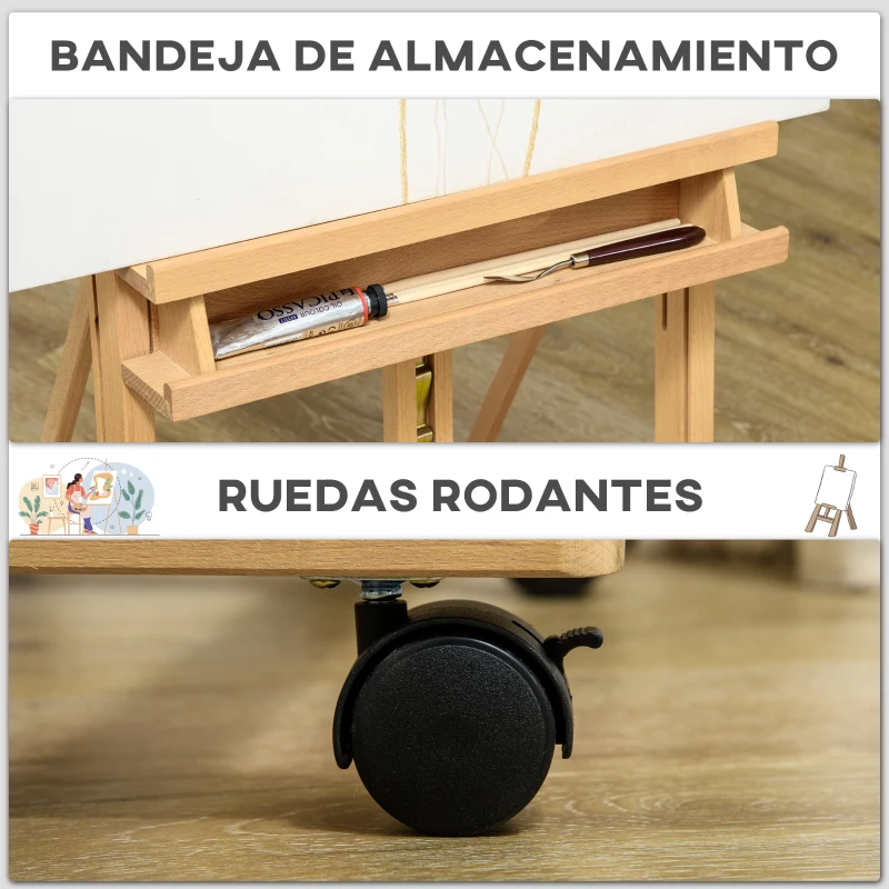 Vinsetto Caballete de Pintura Plegable de Madera 238 cm con Ruedas Altura Ajustable Bandeja Natural