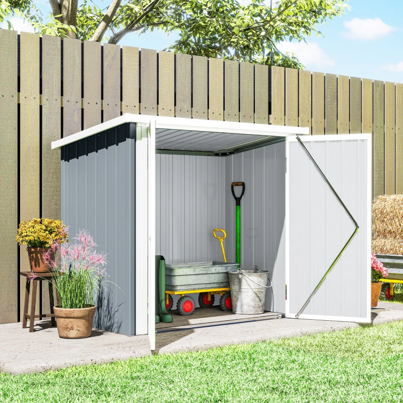 Outsunny Abri de Jardin cabane de jardin 1,09 m² 2 Portes verrouillables 147 x 86 x 134 cm tôle d'acier Gris clair Blanc