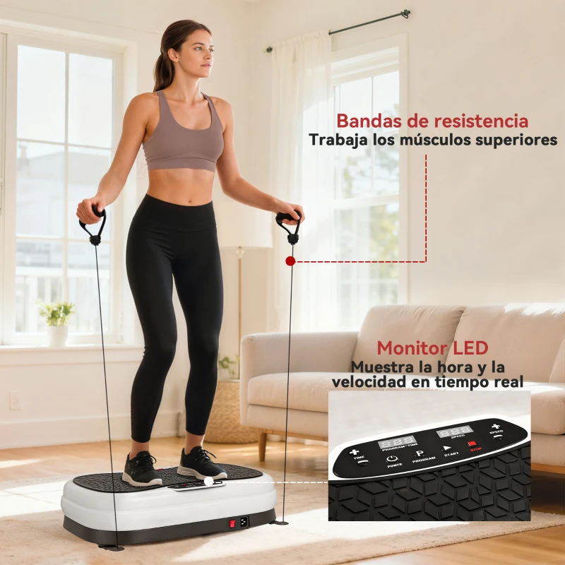 SPORTNOW Plataforma Vibratoria con 50 Velocidades 3 Programas Pantalla LED Mando a Distancia Bandas Elásticas Ejercicio en Casa