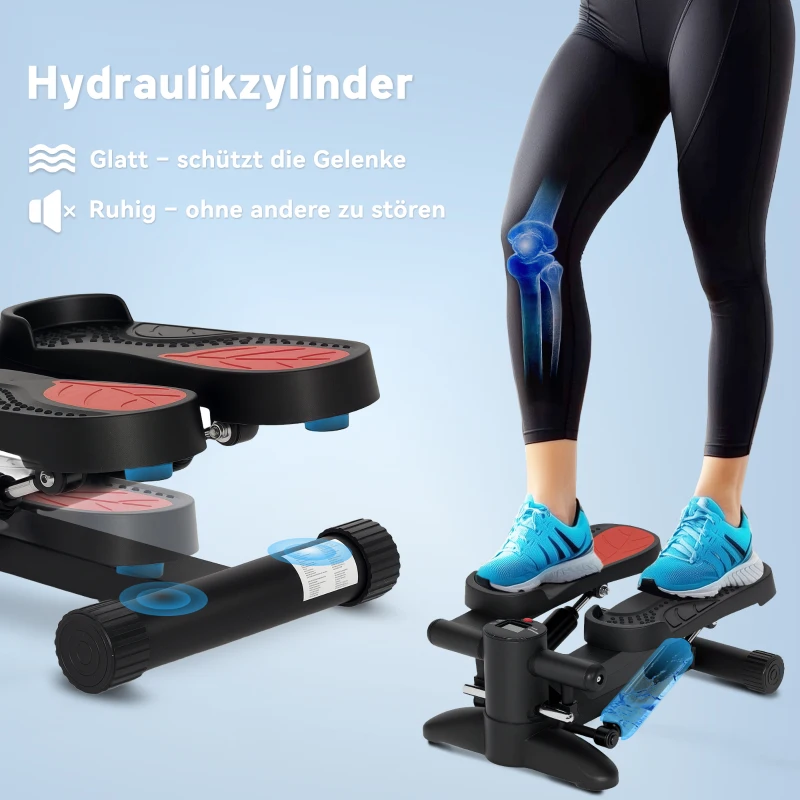 SPORTNOW Mini-Stepper, Kompaktes Stepper-Gerät für Workout, Fitness-Stepper mit LCD-Monitor und rutschfesten Pedalen, Schwarz