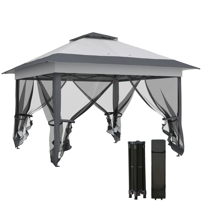 Outsunny Gazebo Pieghevole 3.6x3.6m con Prese d'Aria e Zanzariere, in Acciaio e Tessuto Oxford, Grigio