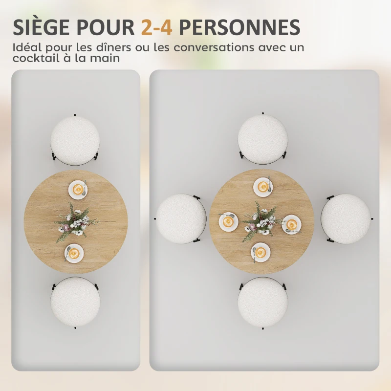 HOMCOM Table à manger ronde pour 2 personnes avec plateau aspect bois et piètement croisé en acier, blanc chêne