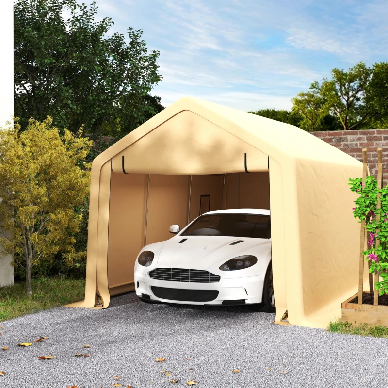 Outsunny Carport tente de garage 3 x 5,2 m, abri voiture extérieur carport pour voiture avec porte enroulable amovible jaune
