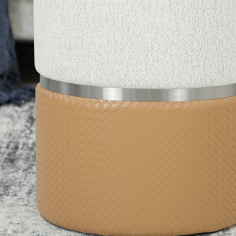 HOMCOM Ensemble de 2 Poufs de Rangement Revêtus en Chenille et PU Assise Rembourrée pour Couloir Chambre Marron et Crème